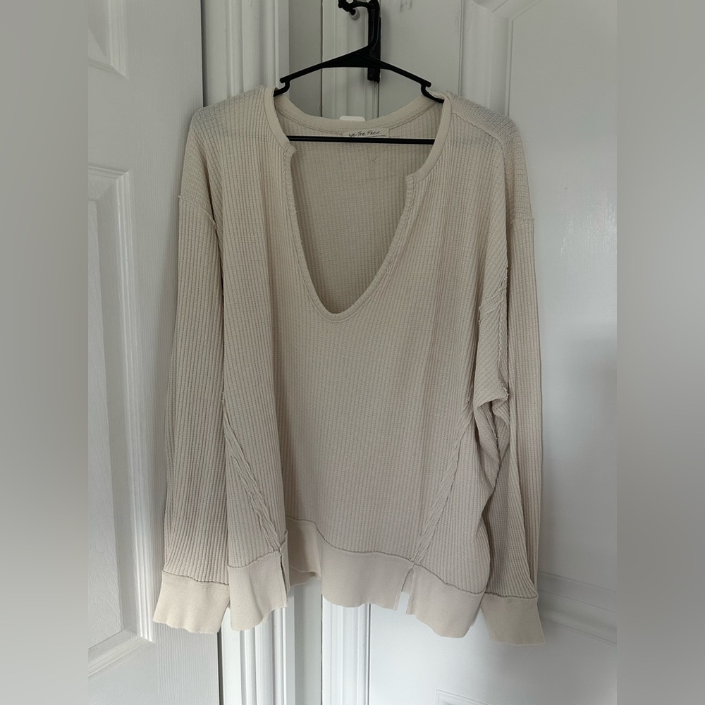 We The Free Cream Thermal V-Neck Pullover